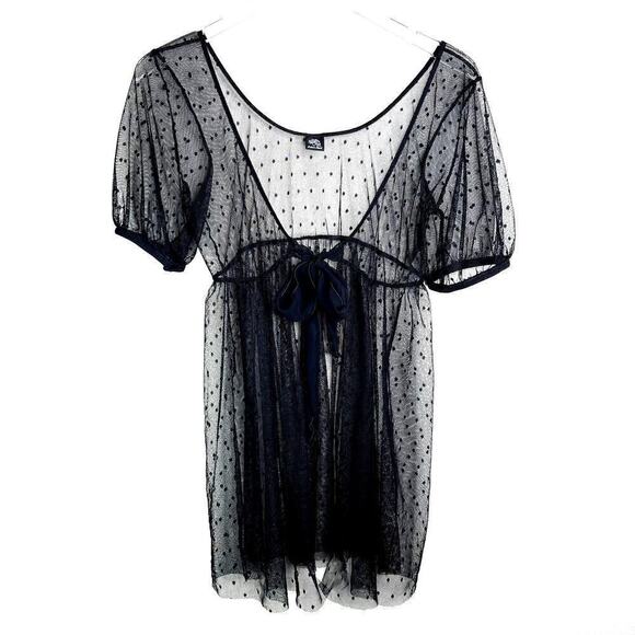 Only Hearts Black Swiss Dot Mesh Cardigan Tie Front Bow Sheer Lingerie Medium - Picture 1 of 5